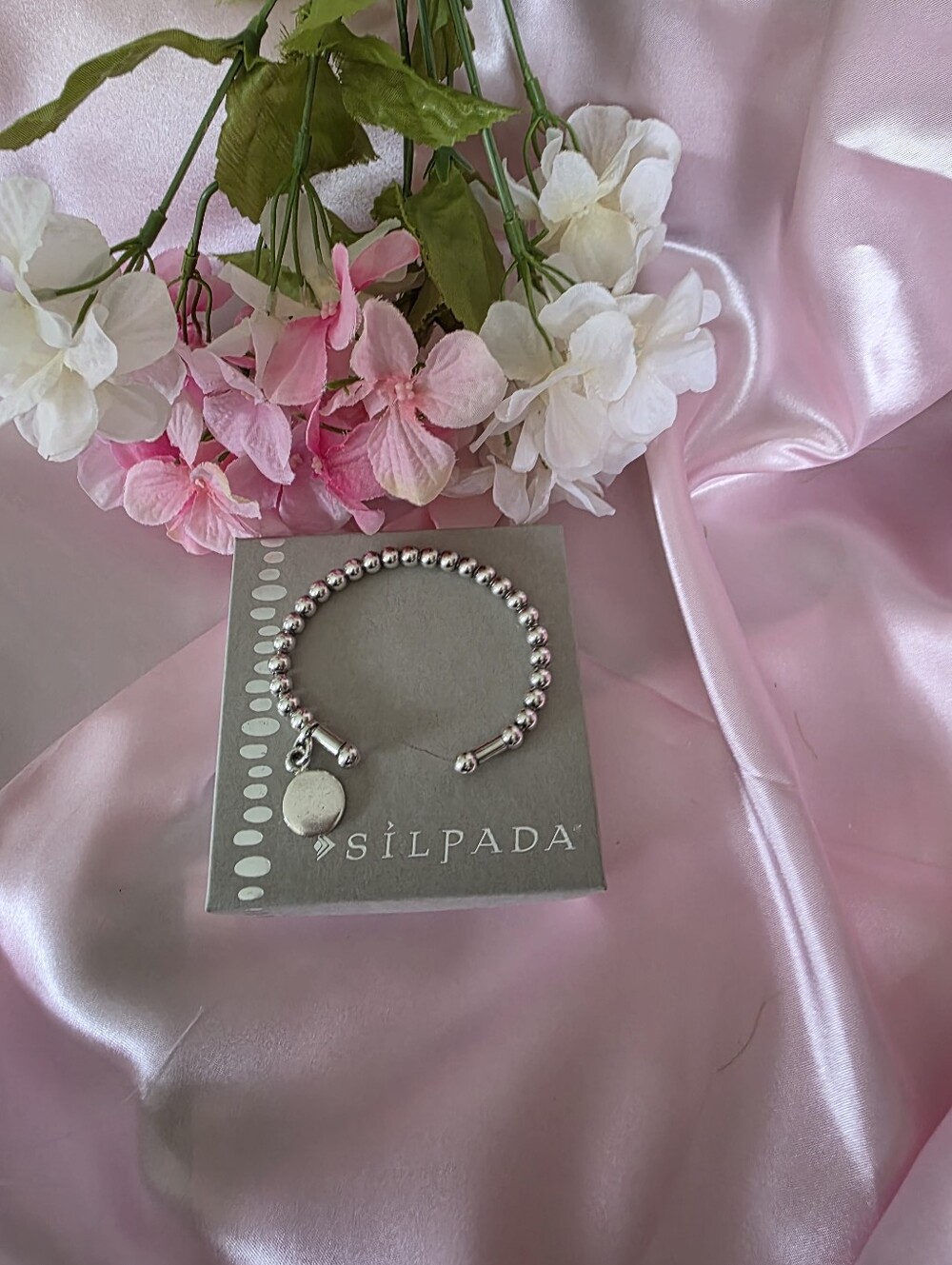 Silpada Sterling Silver Flexible Ball Beaded Disc Charm Cuff Bracelet B0744 - Picture 6 of 6
